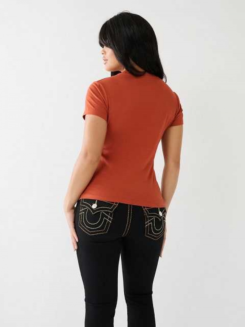 Camiseta True Religion Tr Logo Trim Slim Mujer Naranjas | Colombia-AUMLPRS37