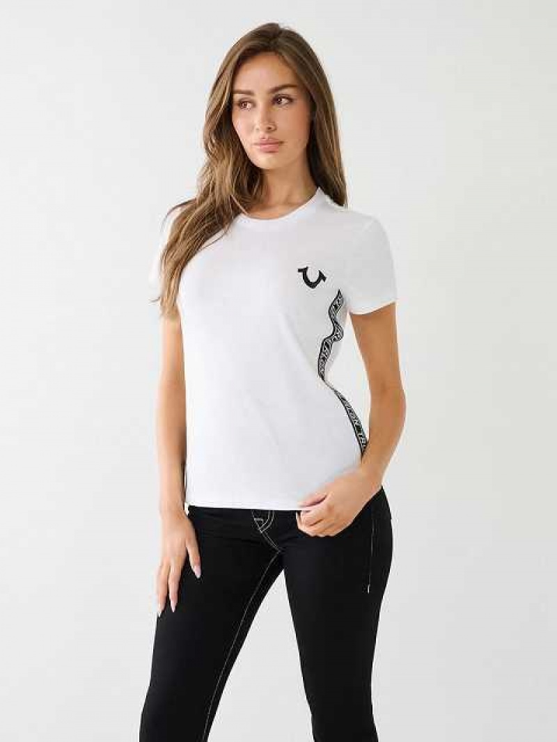 Camiseta True Religion Tr Logo Trim Slim Mujer Blancas | Colombia-HIEDOJM30