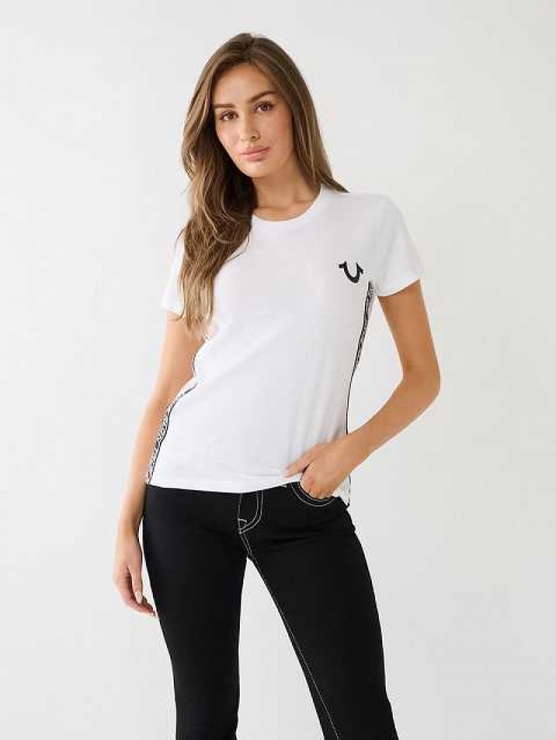 Camiseta True Religion Tr Logo Trim Slim Mujer Blancas | Colombia-HIEDOJM30