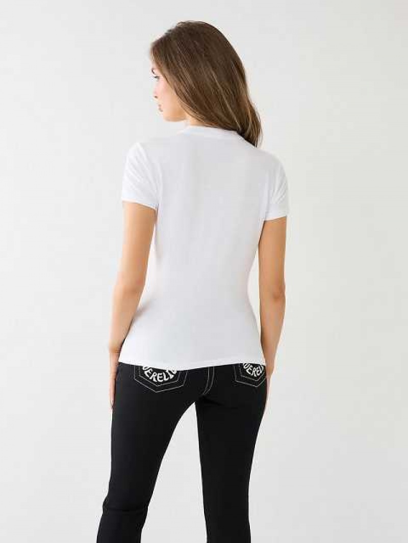 Camiseta True Religion Tr Logo Trim Slim Mujer Blancas | Colombia-HIEDOJM30