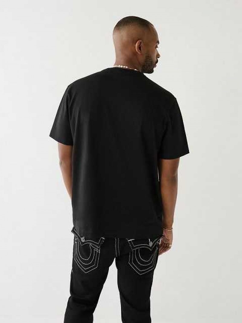 Camiseta True Religion True 02 Logo Hombre Negras | Colombia-WGDKTZC50