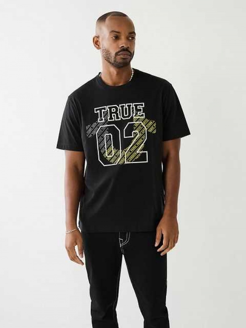 Camiseta True Religion True 02 Logo Hombre Negras | Colombia-WGDKTZC50