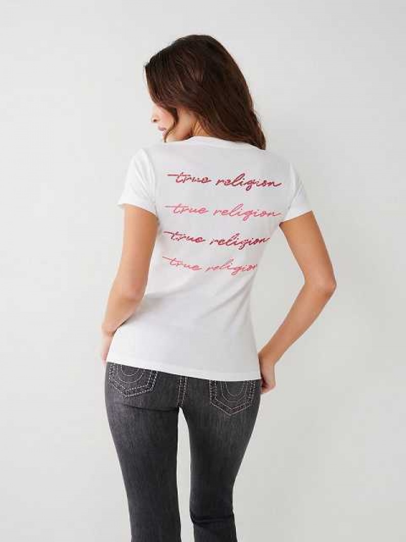 Camiseta True Religion True Crystal V Mujer Blancas | Colombia-HGPRETW30