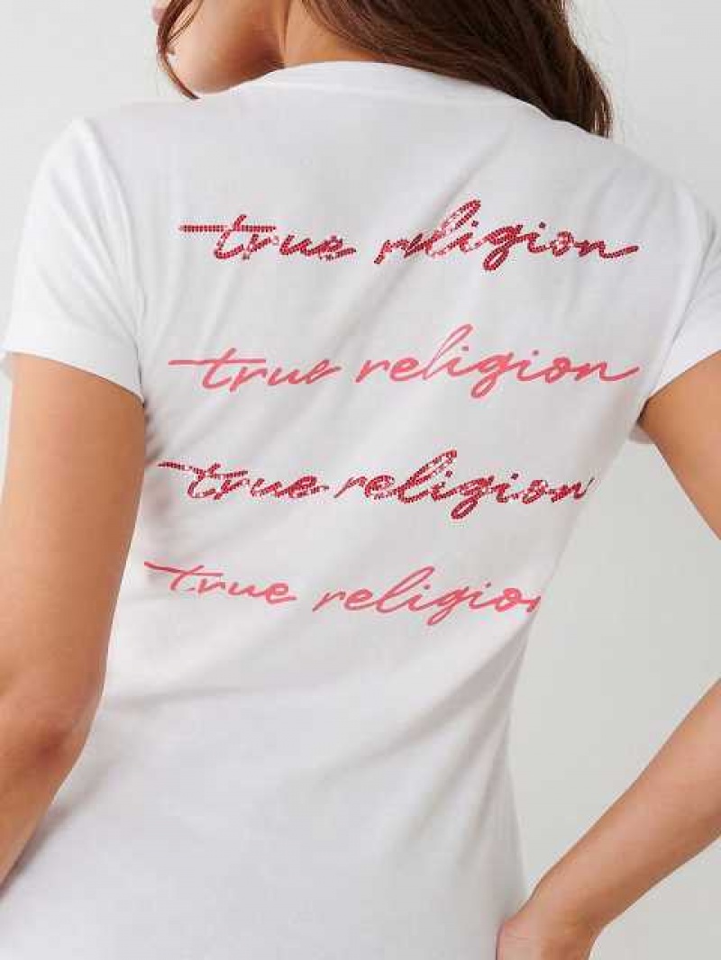 Camiseta True Religion True Crystal V Mujer Blancas | Colombia-HGPRETW30