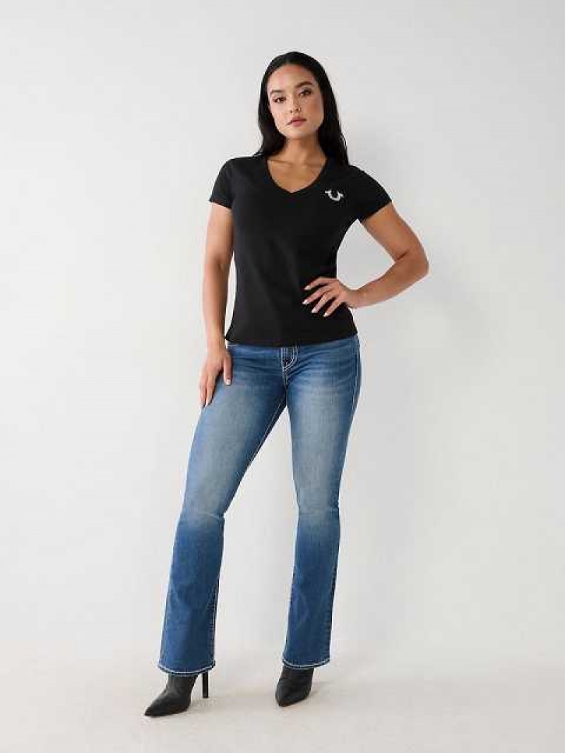 Camiseta True Religion True Crystal V Mujer Negras | Colombia-BJTPWRQ31