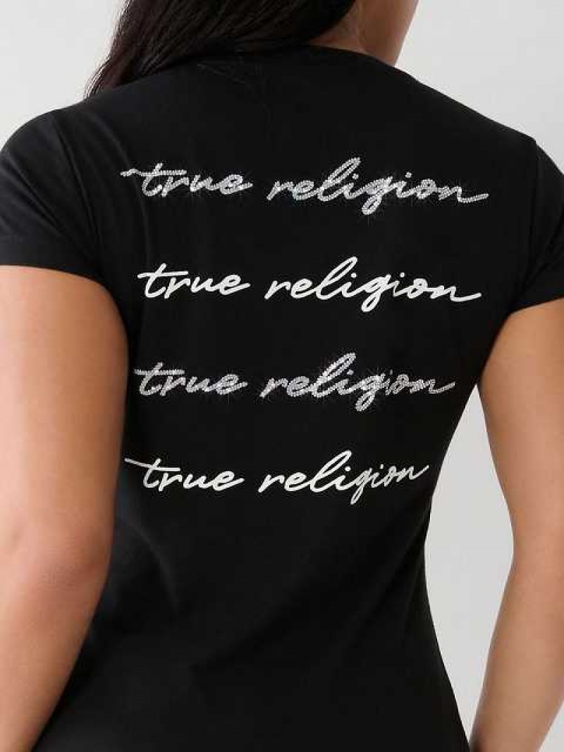 Camiseta True Religion True Crystal V Mujer Negras | Colombia-BJTPWRQ31