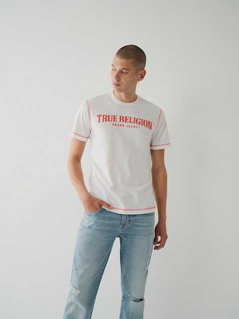 Camiseta True Religion True Logo Hombre Blancas | Colombia-RUTVKSX28