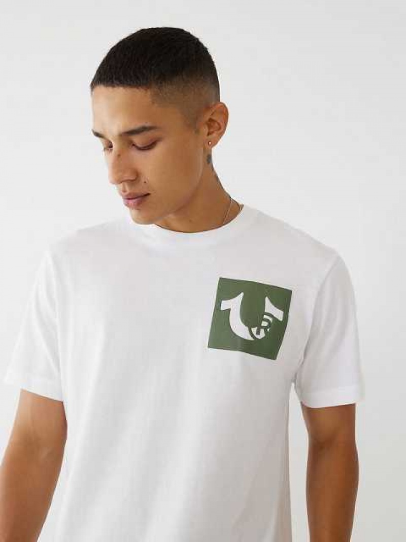 Camiseta True Religion True Logo Hombre Blancas | Colombia-JVGNURD68