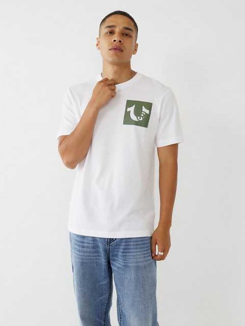 Camiseta True Religion True Logo Hombre Blancas | Colombia-JVGNURD68