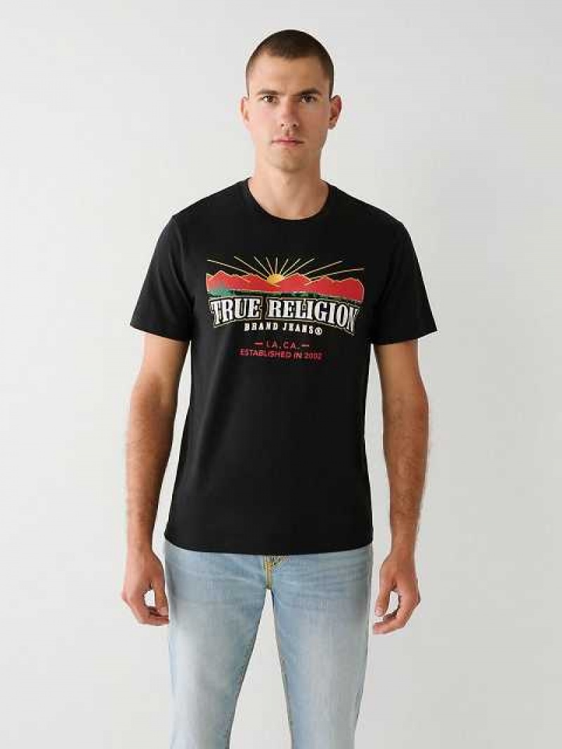 Camiseta True Religion True Logo Hombre Negras | Colombia-WJAMCVO86