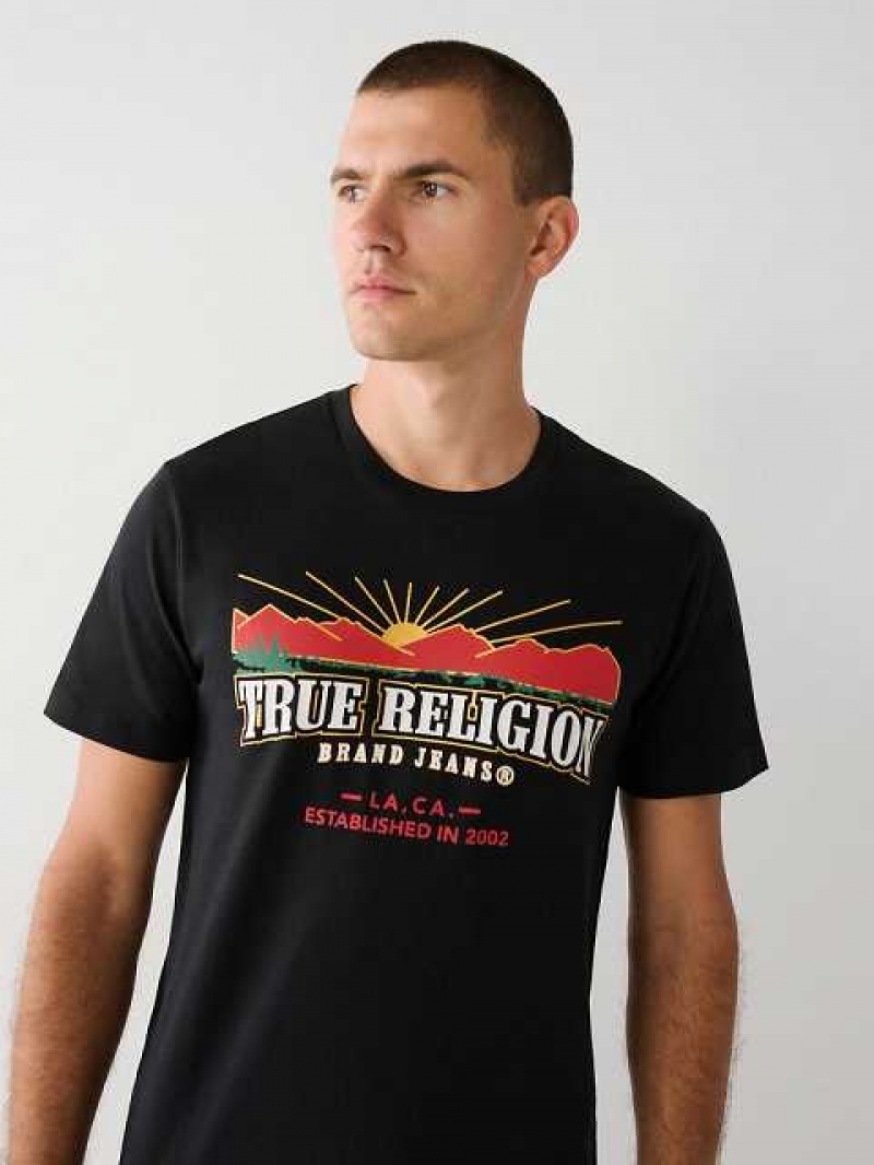 Camiseta True Religion True Logo Hombre Negras | Colombia-WJAMCVO86