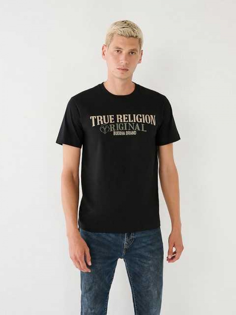 Camiseta True Religion True Logo Hombre Negras | Colombia-ZOVGUML63