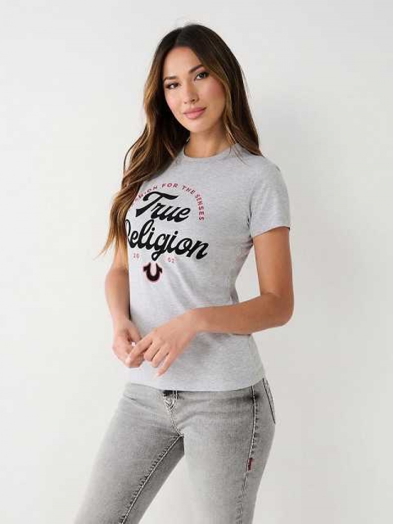 Camiseta True Religion True Logo Mujer Gris | Colombia-ENLTWFV96