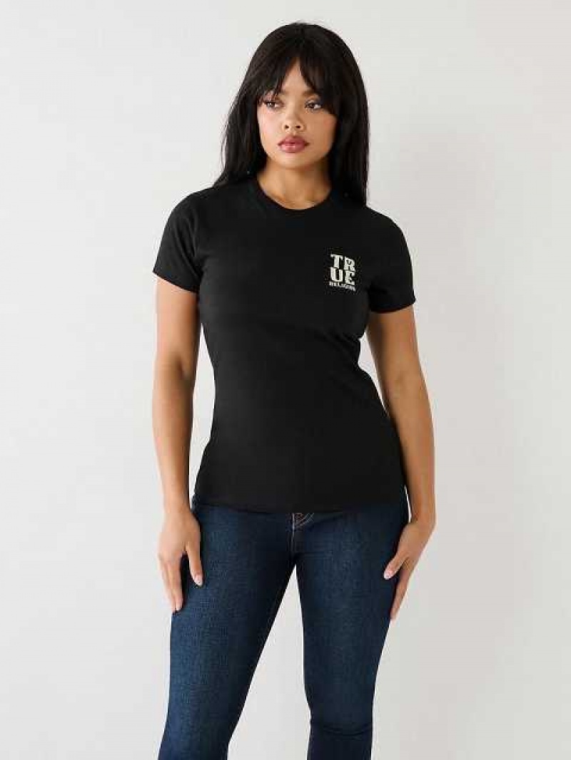 Camiseta True Religion True Logo Mujer Negras | Colombia-RXELQMJ82