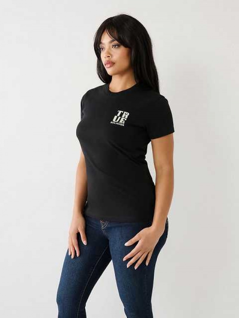 Camiseta True Religion True Logo Mujer Negras | Colombia-RXELQMJ82