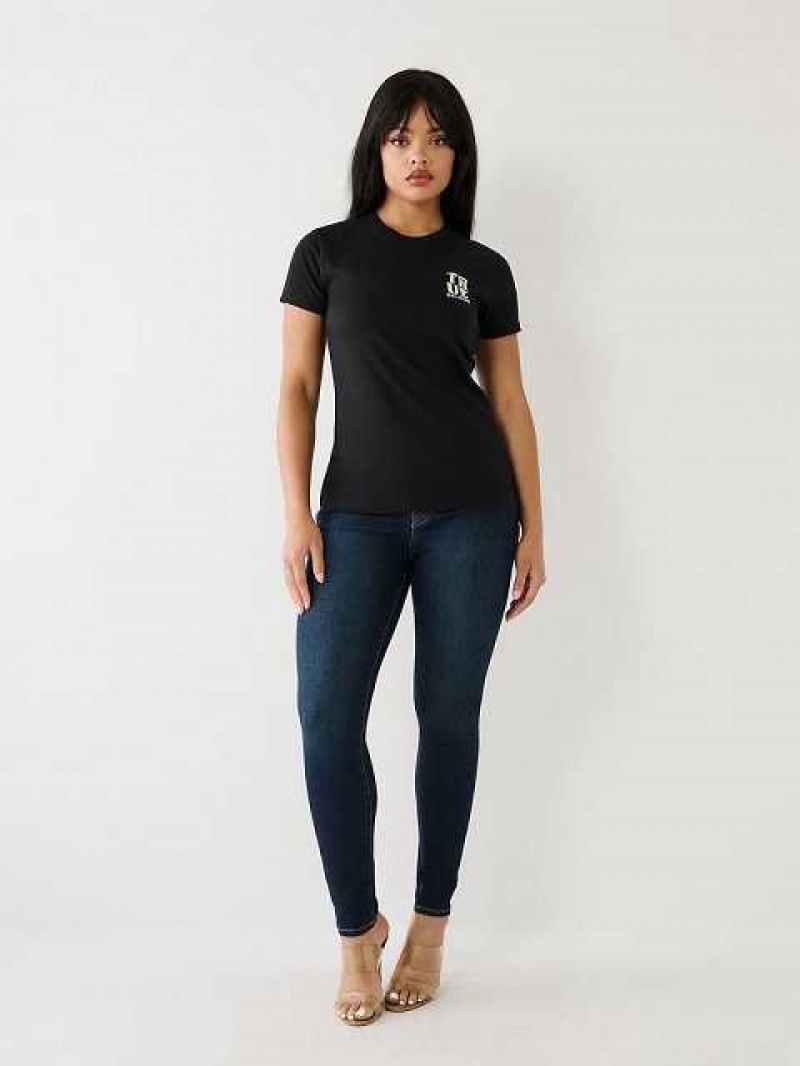 Camiseta True Religion True Logo Mujer Negras | Colombia-RXELQMJ82