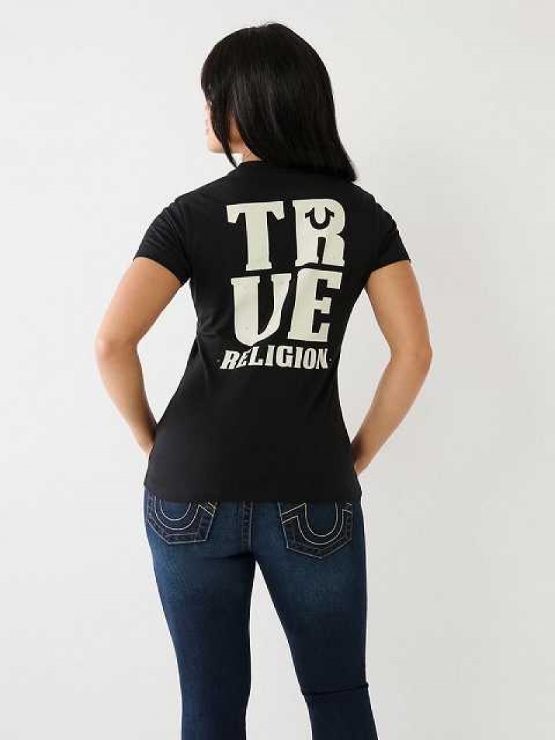 Camiseta True Religion True Logo Mujer Negras | Colombia-RXELQMJ82