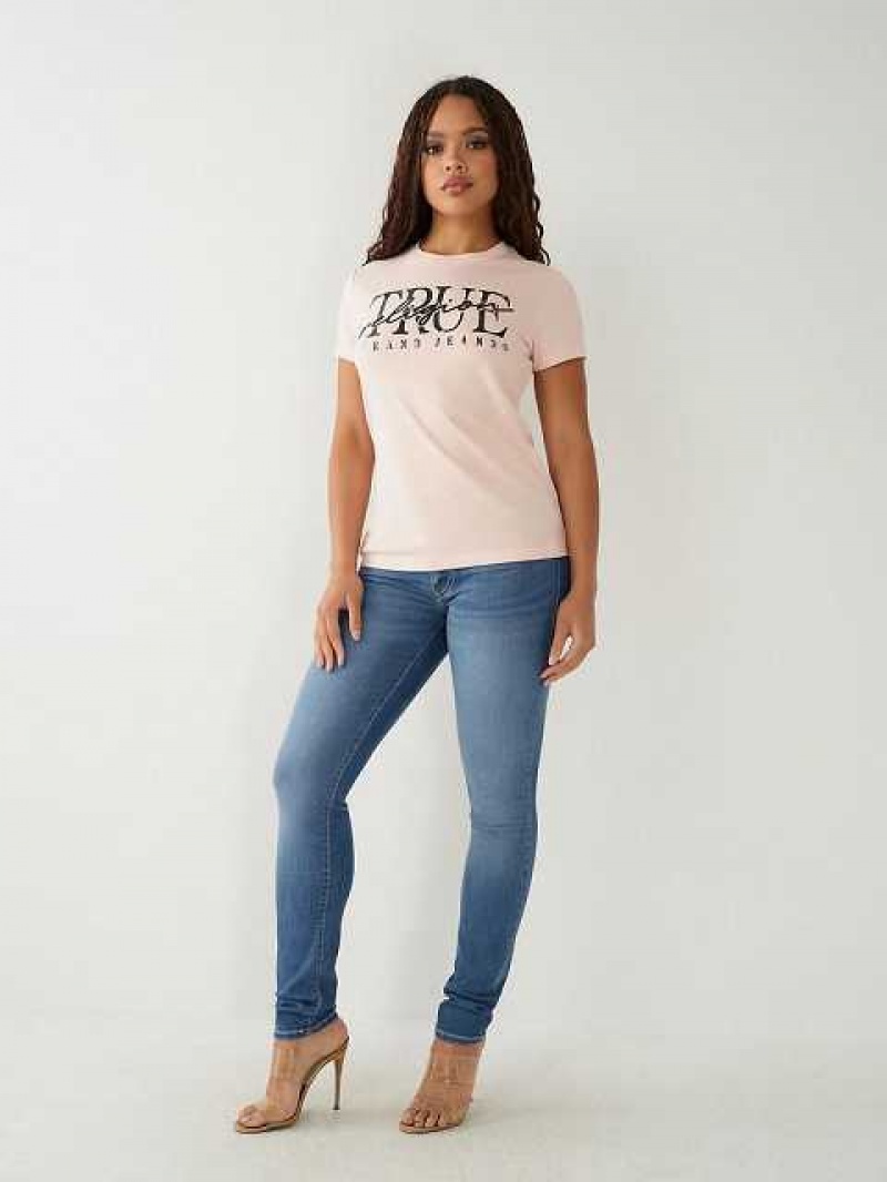 Camiseta True Religion True Logo Mujer Rosas | Colombia-EANCBTY93