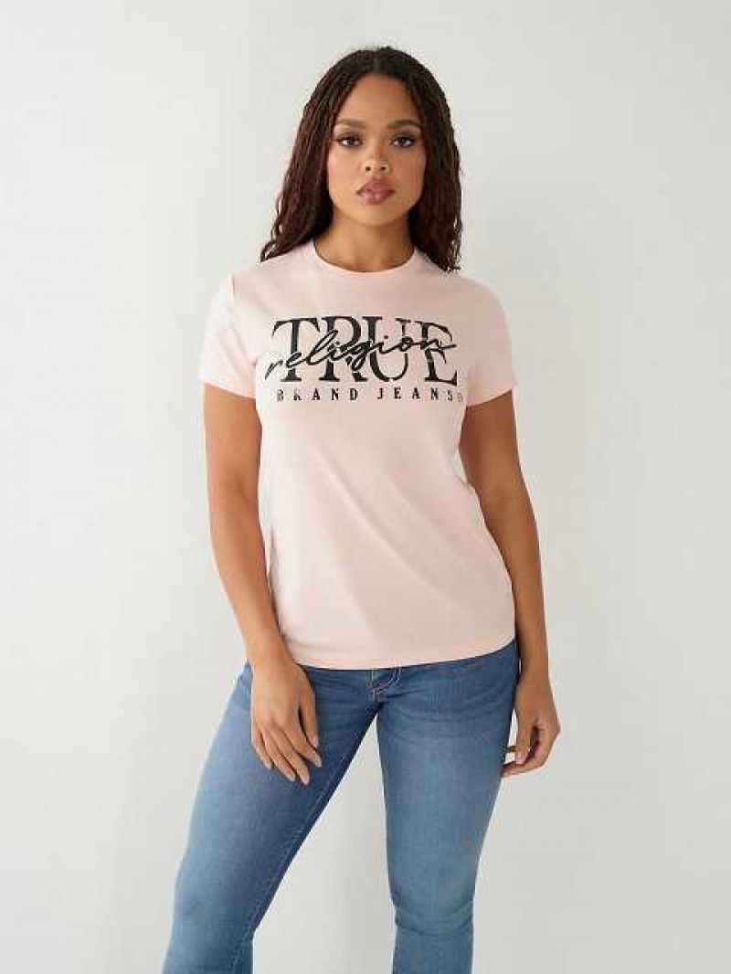 Camiseta True Religion True Logo Mujer Rosas | Colombia-EANCBTY93