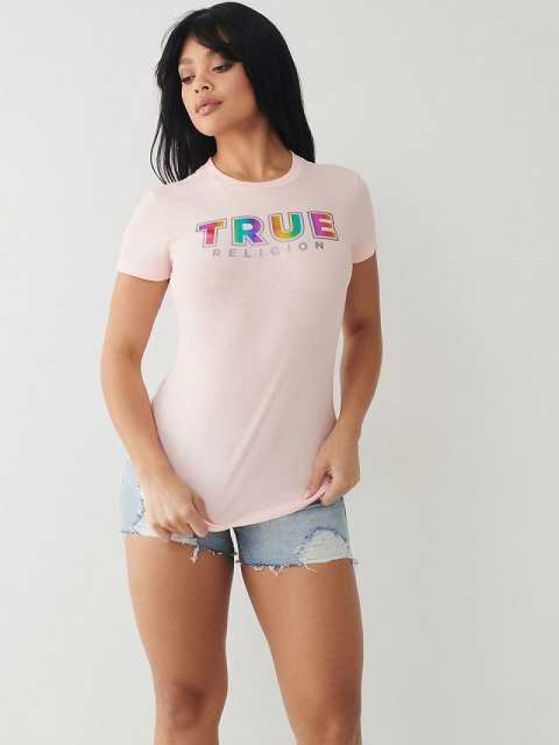 Camiseta True Religion True Logo Mujer Rosas | Colombia-KGIPVQJ08