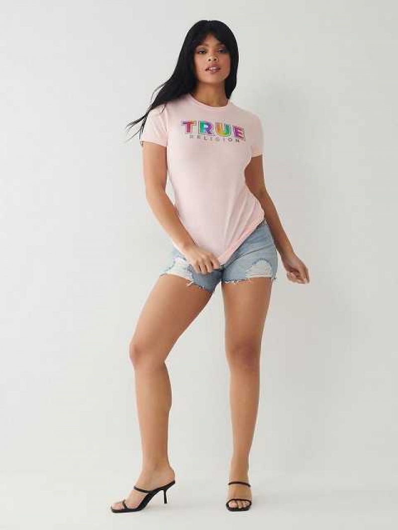 Camiseta True Religion True Logo Mujer Rosas | Colombia-KGIPVQJ08