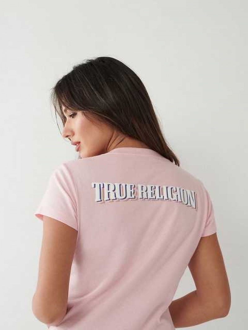 Camiseta True Religion True Logo V Mujer Rosas | Colombia-FBQZWEG25