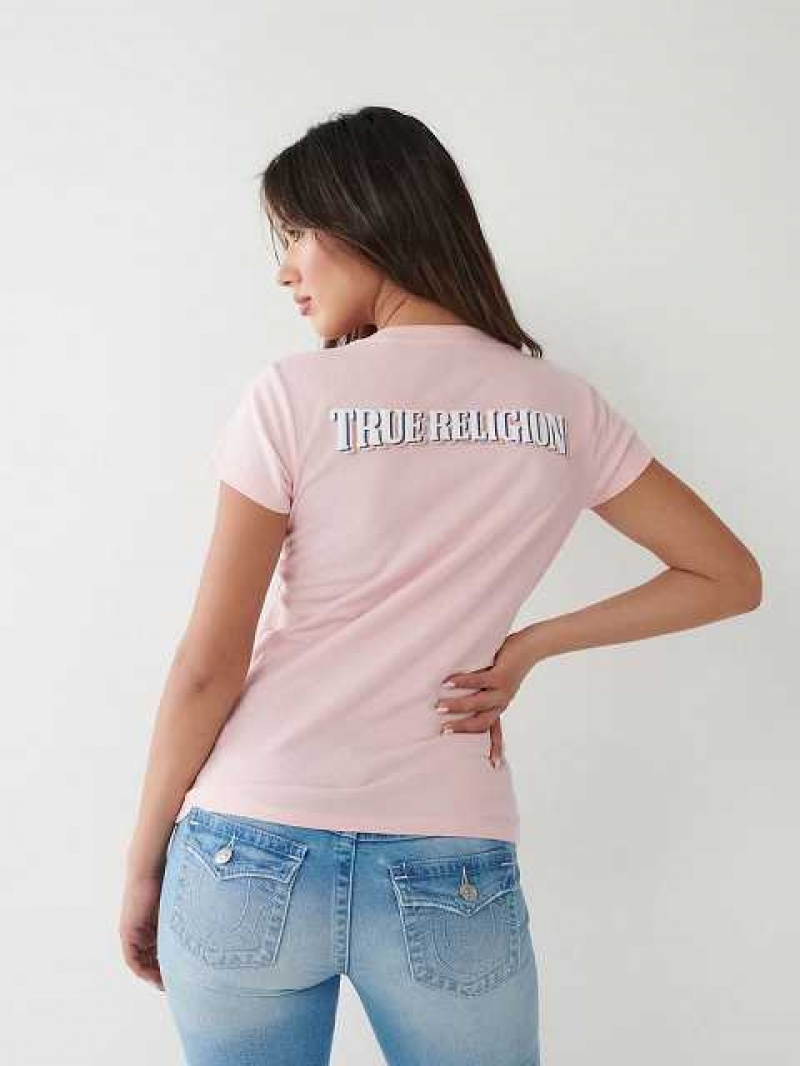 Camiseta True Religion True Logo V Mujer Rosas | Colombia-FBQZWEG25