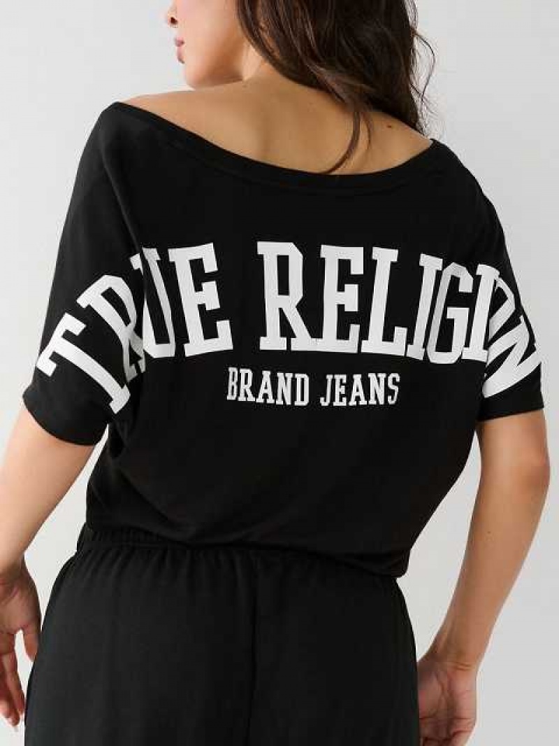 Camiseta True Religion True Off Shoulder Crop Mujer Negras | Colombia-POHQJXT79