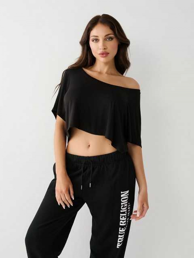 Camiseta True Religion True Off Shoulder Crop Mujer Negras | Colombia-POHQJXT79