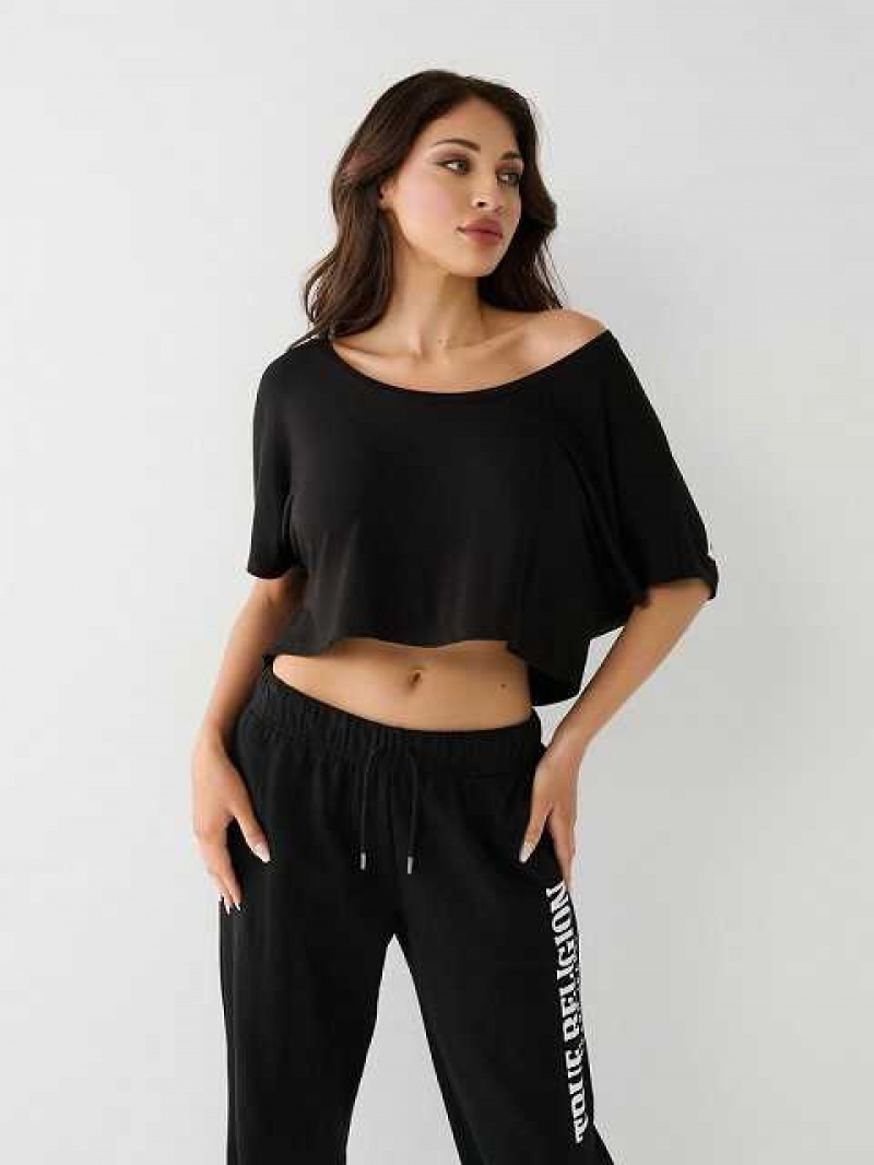 Camiseta True Religion True Off Shoulder Crop Mujer Negras | Colombia-POHQJXT79