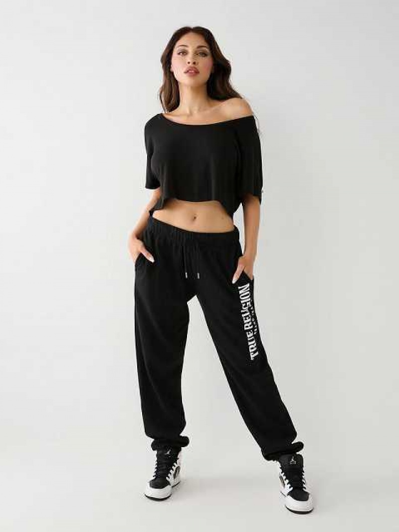 Camiseta True Religion True Off Shoulder Crop Mujer Negras | Colombia-POHQJXT79