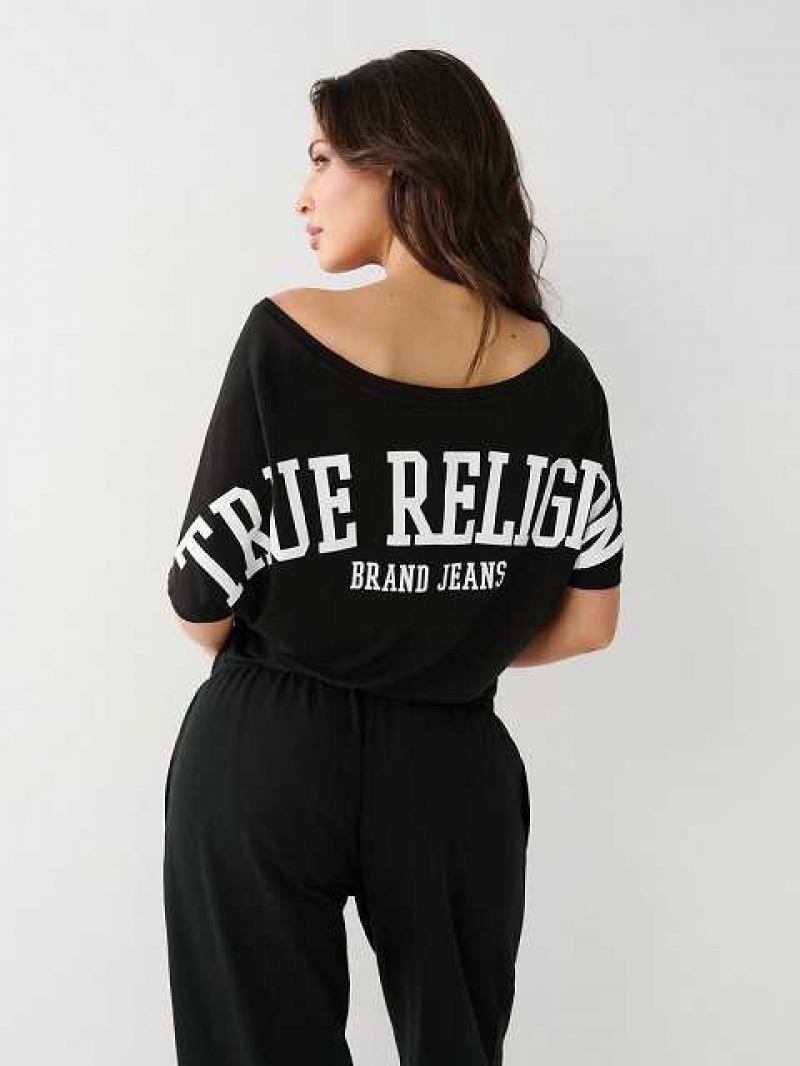 Camiseta True Religion True Off Shoulder Crop Mujer Negras | Colombia-POHQJXT79