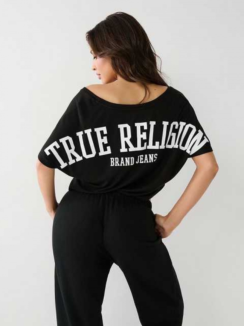 Camiseta True Religion True Off Shoulder Crop Mujer Negras | Colombia-POHQJXT79