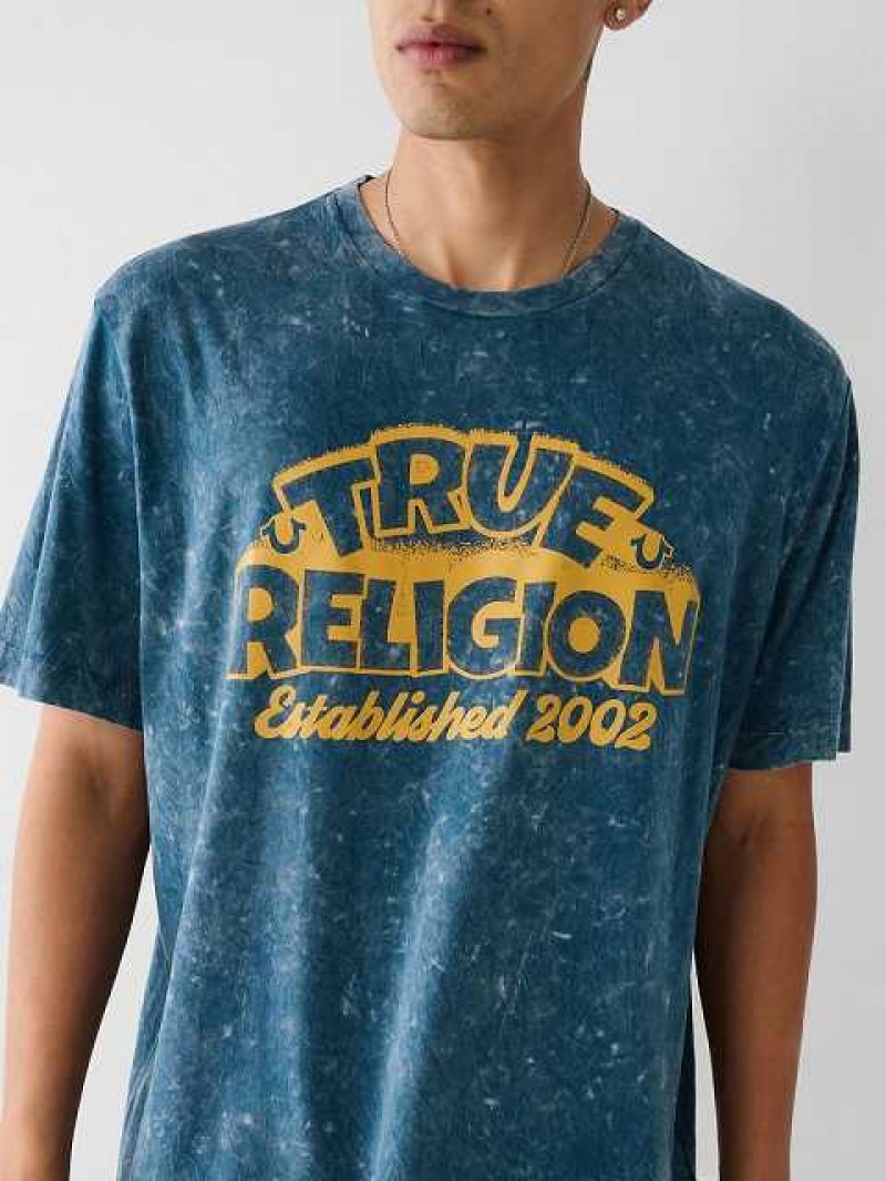 Camiseta True Religion True Relaxed Hombre Azules | Colombia-WKDQRJU46