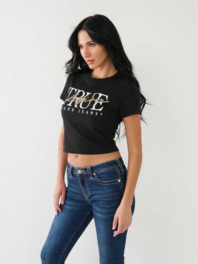 Camiseta True Religion True Rlgn Crew Mujer Negras | Colombia-LJYHWEB71