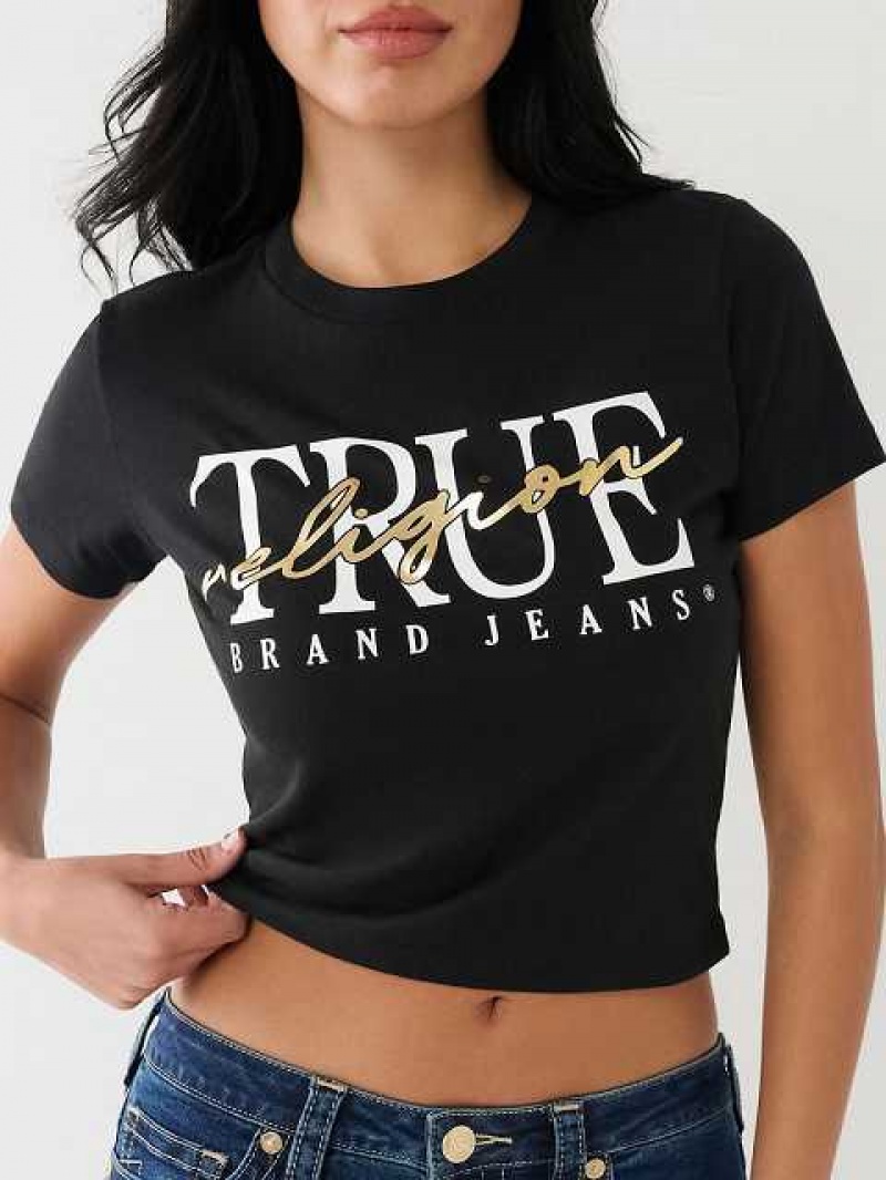 Camiseta True Religion True Rlgn Crew Mujer Negras | Colombia-LJYHWEB71