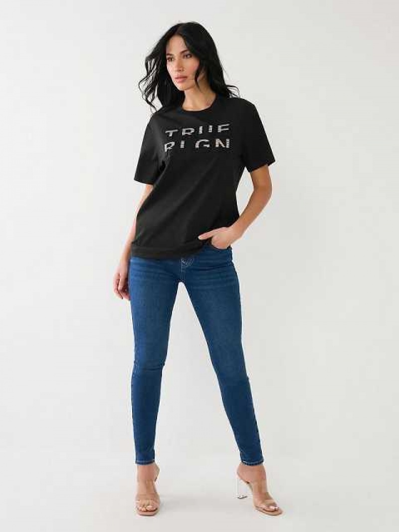 Camiseta True Religion True Rlgn Logo Boyfriend Mujer Negras | Colombia-GNWTEVU42