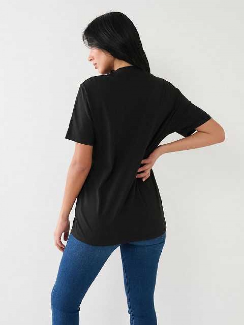 Camiseta True Religion True Rlgn Logo Boyfriend Mujer Negras | Colombia-GNWTEVU42