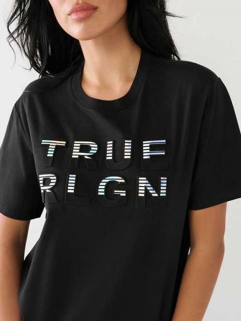 Camiseta True Religion True Rlgn Logo Boyfriend Mujer Negras | Colombia-GNWTEVU42