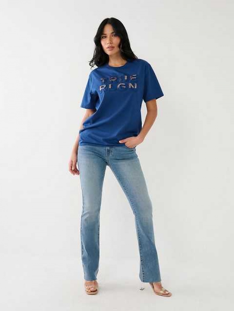 Camiseta True Religion True Rlgn Logo Boyfriend Mujer Azules | Colombia-ONFEHPG48