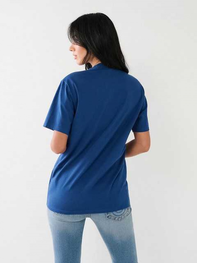 Camiseta True Religion True Rlgn Logo Boyfriend Mujer Azules | Colombia-ONFEHPG48