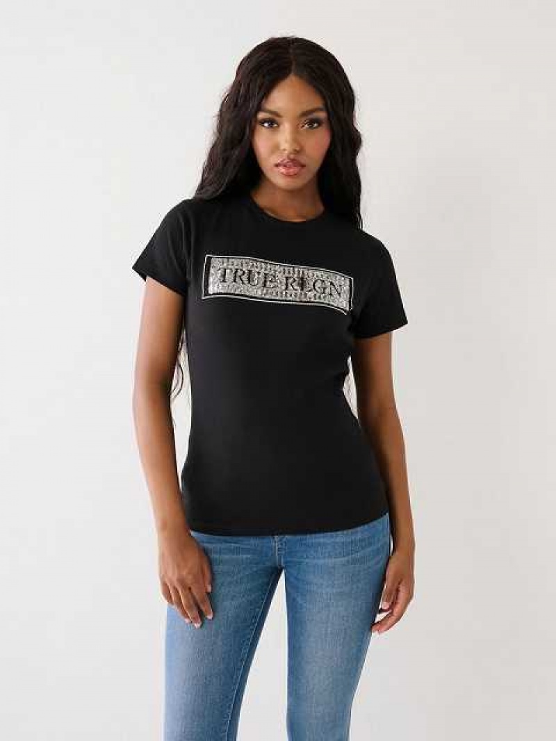 Camiseta True Religion True Sequin Logo Mujer Negras | Colombia-SGVEKHC70