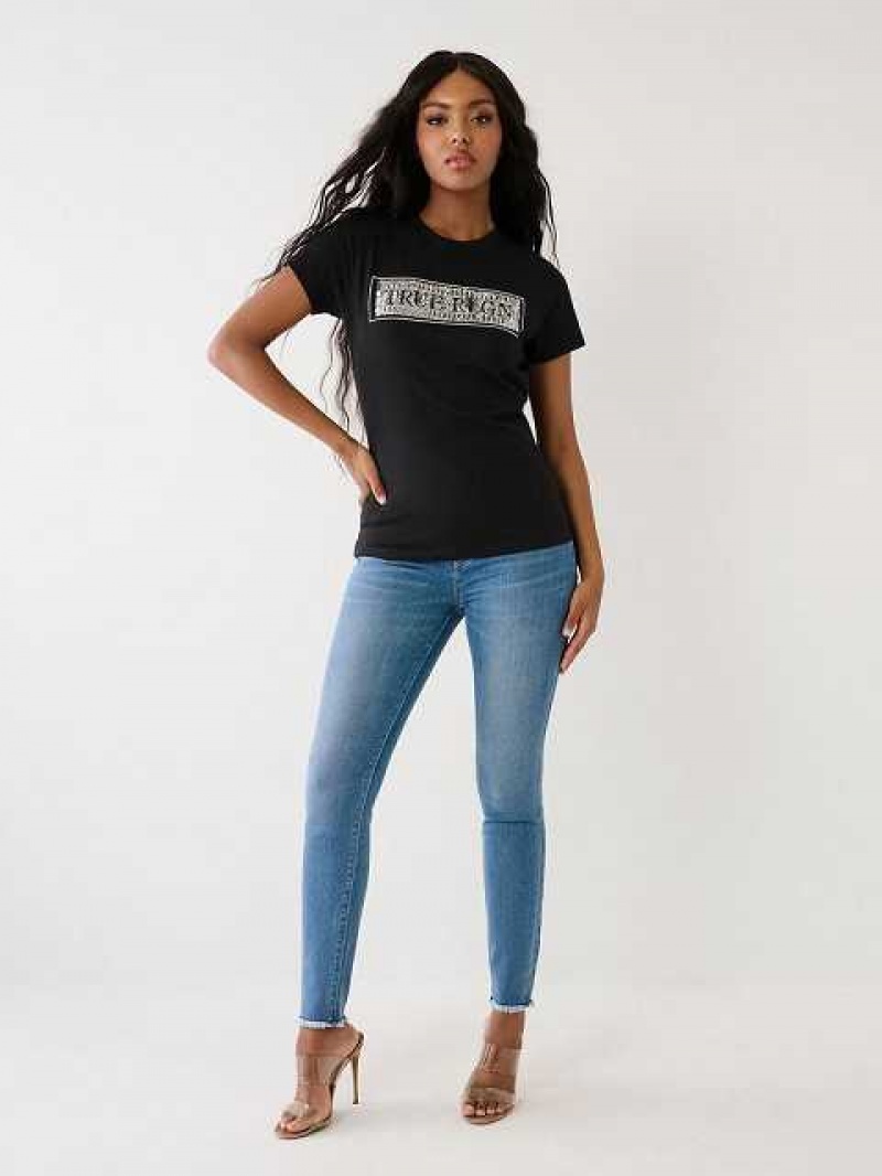 Camiseta True Religion True Sequin Logo Mujer Negras | Colombia-SGVEKHC70