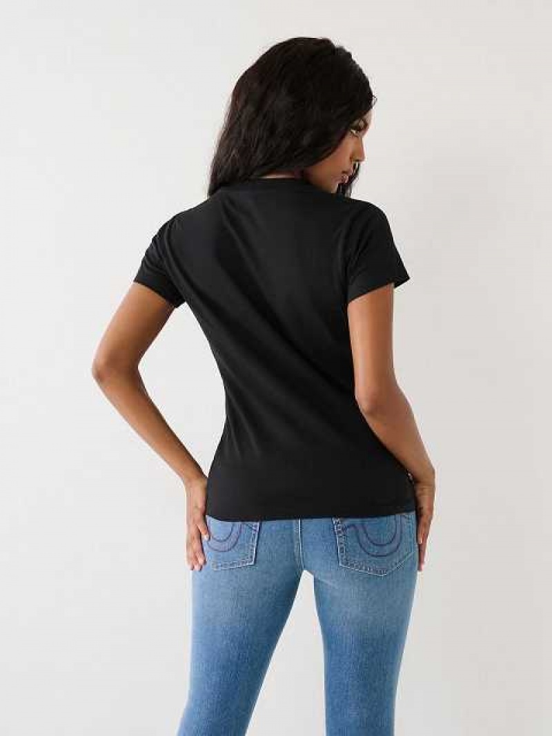 Camiseta True Religion True Sequin Logo Mujer Negras | Colombia-SGVEKHC70