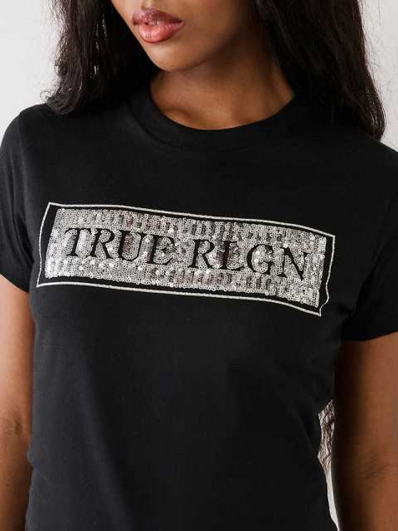 Camiseta True Religion True Sequin Logo Mujer Negras | Colombia-SGVEKHC70