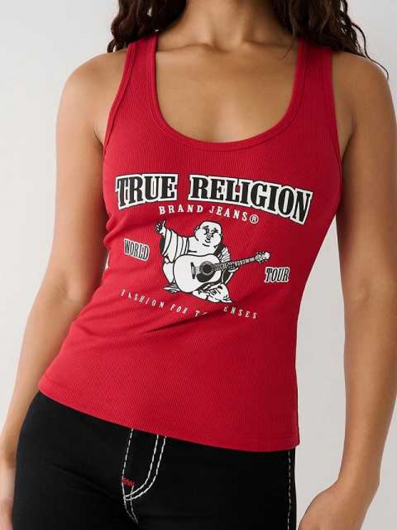 Camiseta sin Manga True Religion Buddha Logo Mujer Rojas | Colombia-QLZPTID47