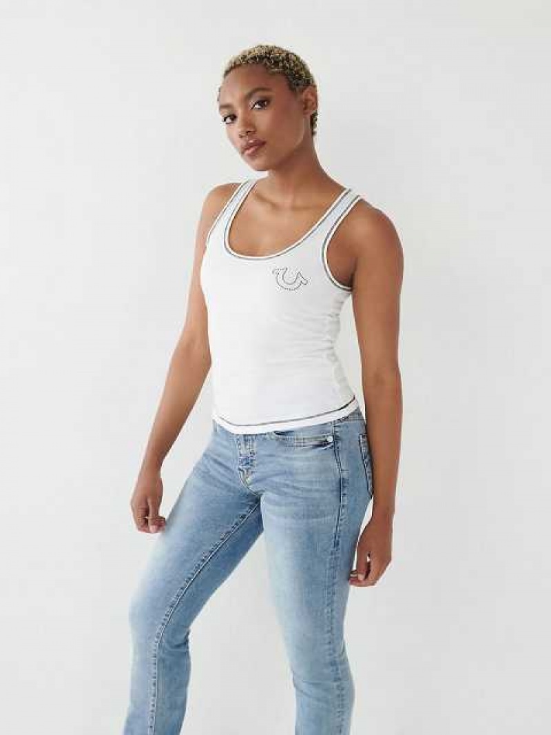 Camiseta sin Manga True Religion Contrast Stitch Mujer Blancas | Colombia-MORVYKL53