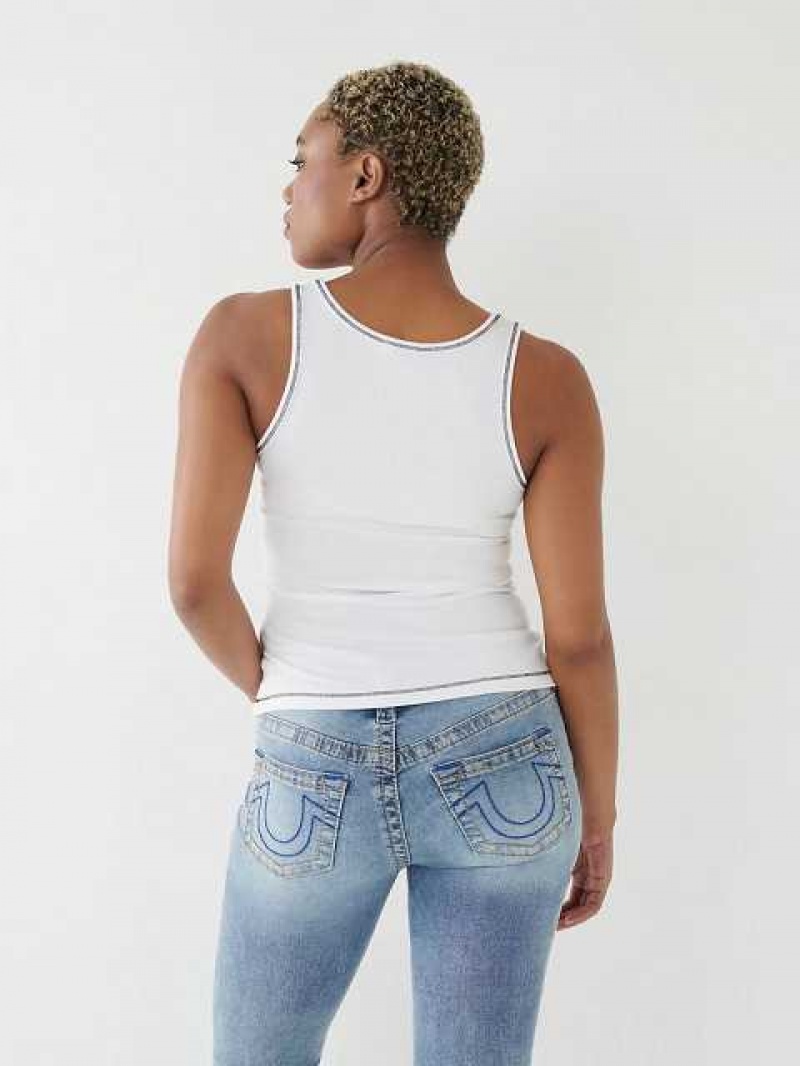 Camiseta sin Manga True Religion Contrast Stitch Mujer Blancas | Colombia-MORVYKL53