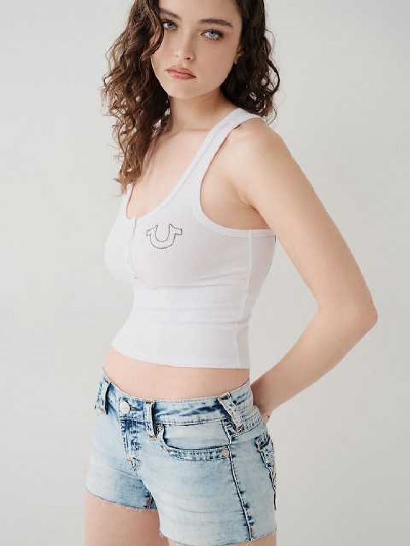 Camiseta sin Manga True Religion Crop Henley Mujer Blancas | Colombia-SWGCYAD63