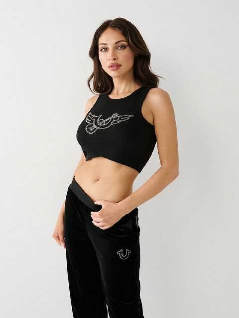 Camiseta sin Manga True Religion Crystal Crop Mujer Negras | Colombia-BOCGMVZ10